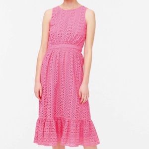 J Crew Pink Eyelet Cotton Midi Dress Size 0